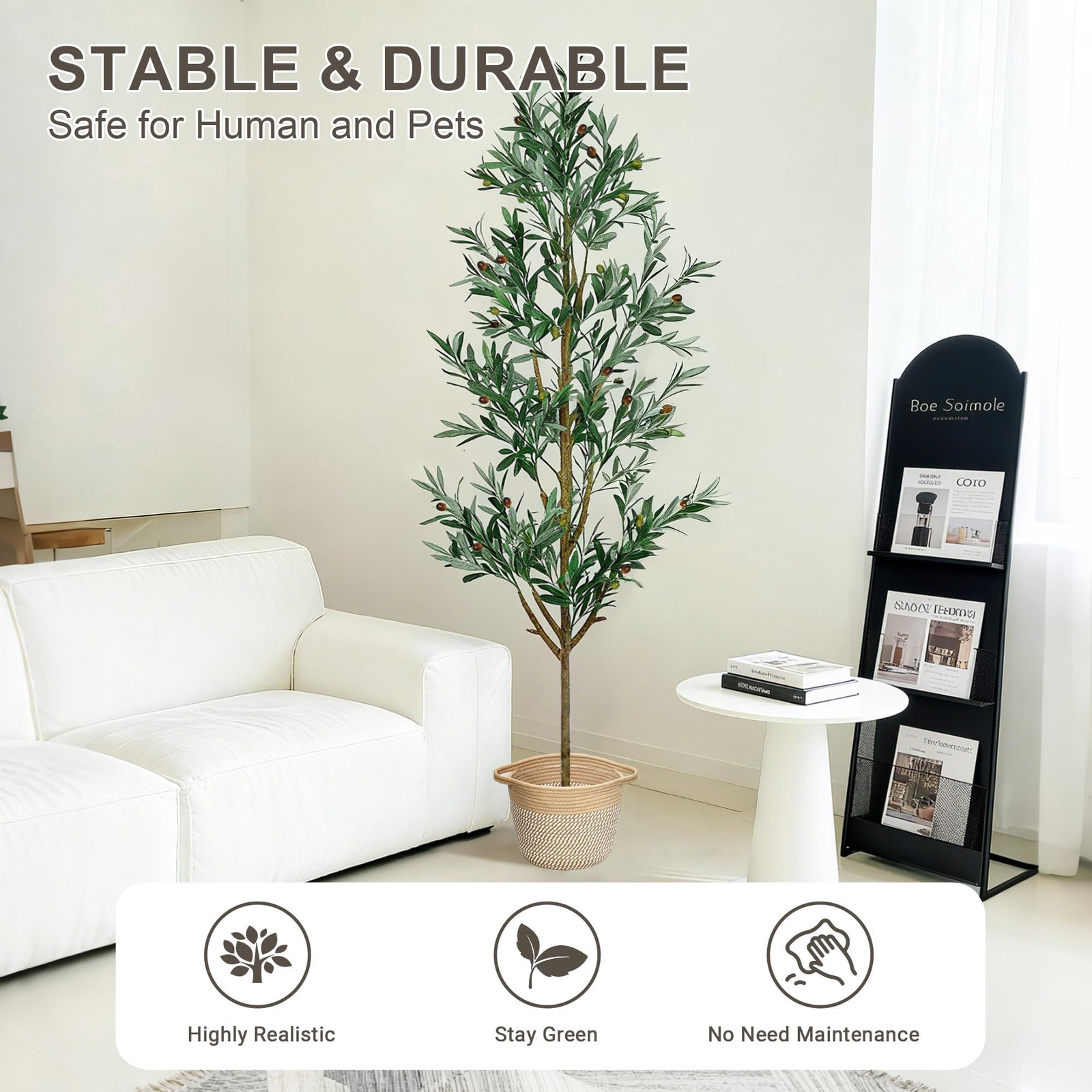 Faux Olive Tree 6ft, Fake Olive Trees Artificial Indoor with Planter & Basket…