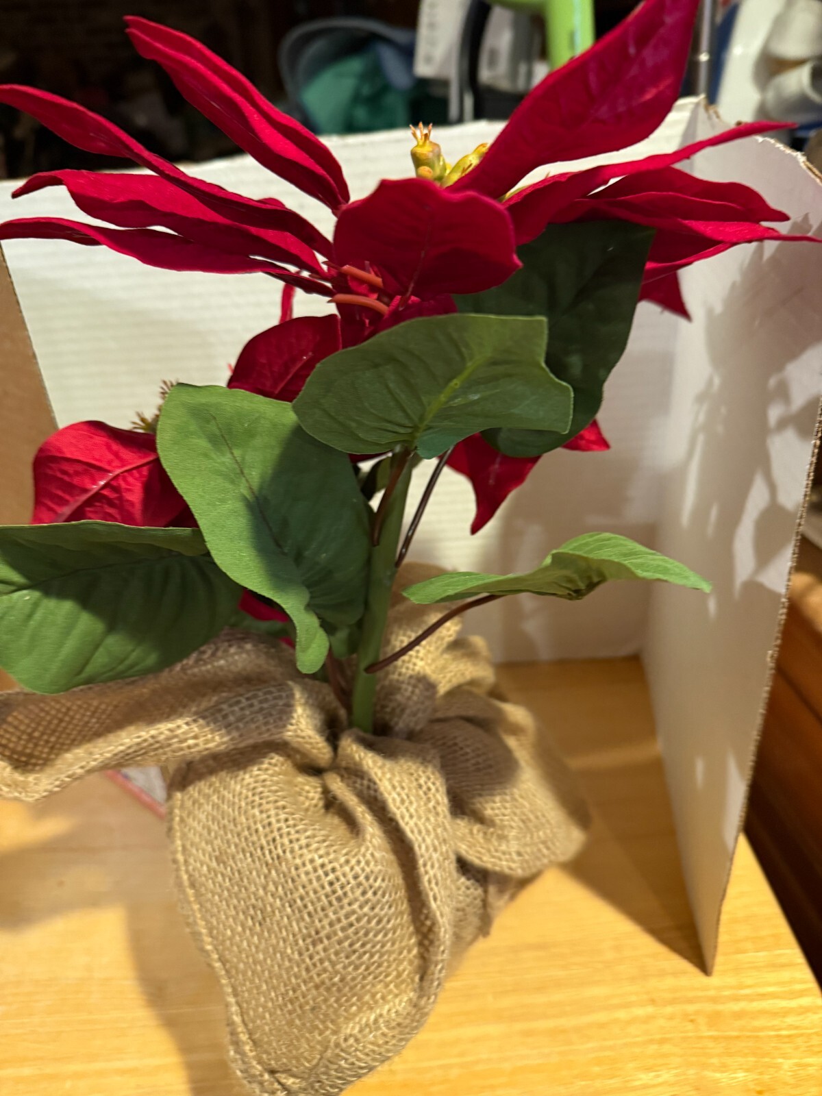 Lot Of 2 Poinsettias In Pot Artificial Floral Holiday Decor Decoration BURLAP BO