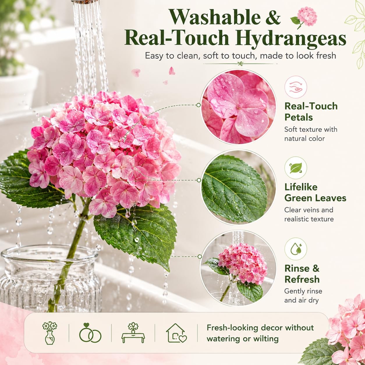 4 Pcs Artificial Hydrangea Silk Flowers with Stems, 19.7″ Coffee Faux Hydrang…