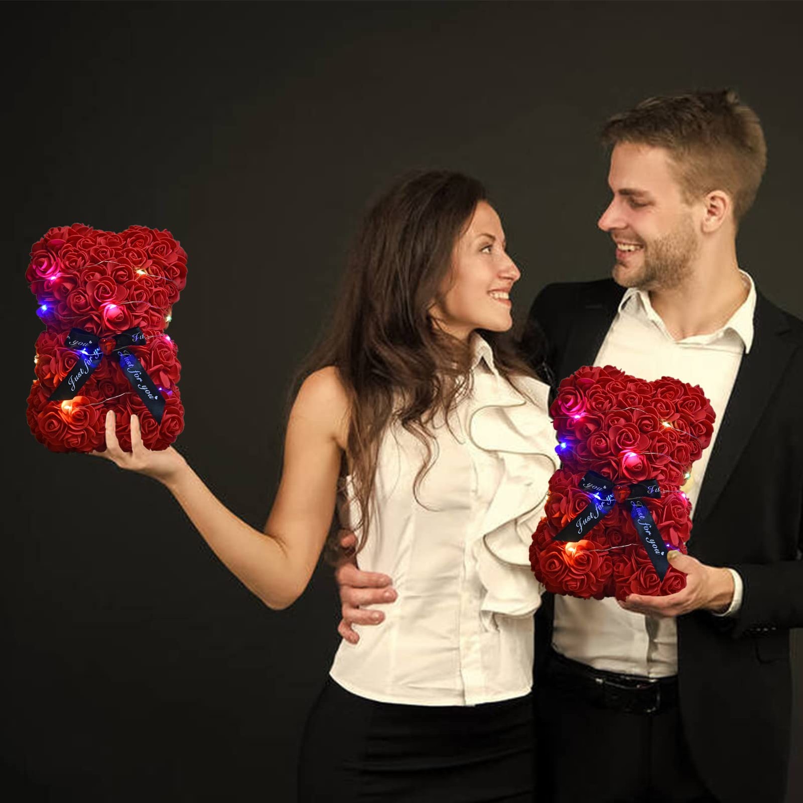 Rose Bear Rose Teddy Bear Gifts for Her Mom Mother Hand Made Flower with Lights