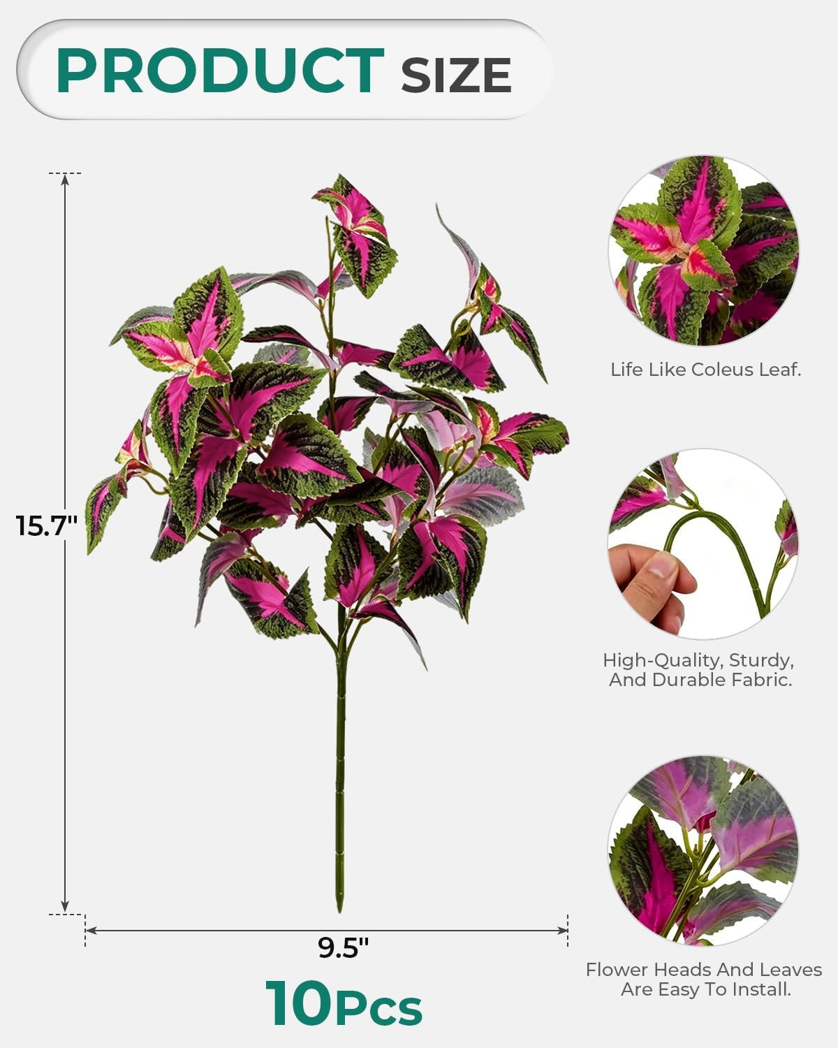 10 Pcs UV Resistant Faux Coleus Bush for Outdoor Decor & Hanging Baskets