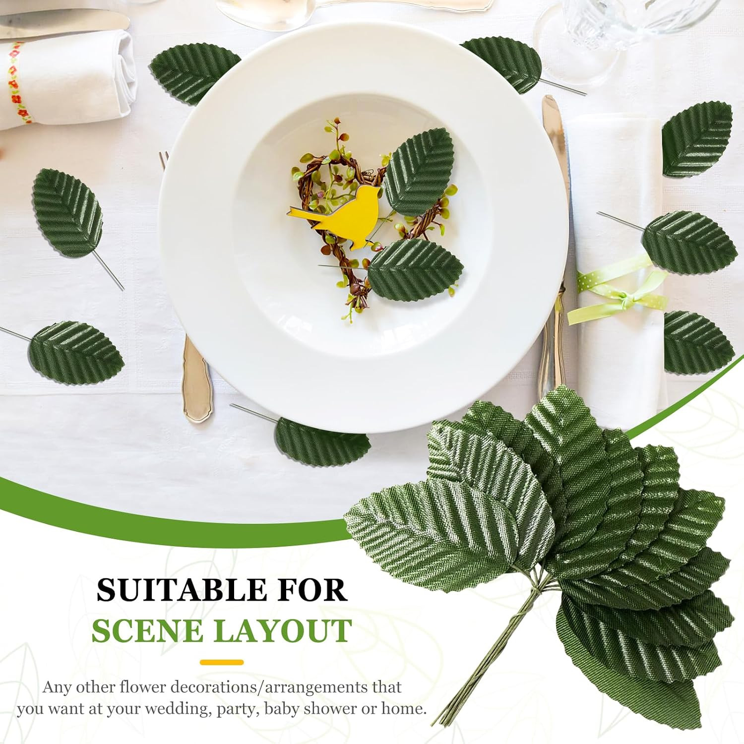 Artificial Leaves,200 Pieces Faux Wired Single Leaf Fake Rose Wire Crafts Leaves
