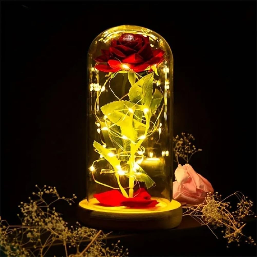 LED Red Rose in Dome Romantic Light-Up Gift for Weddings Valentine’s Anniversary