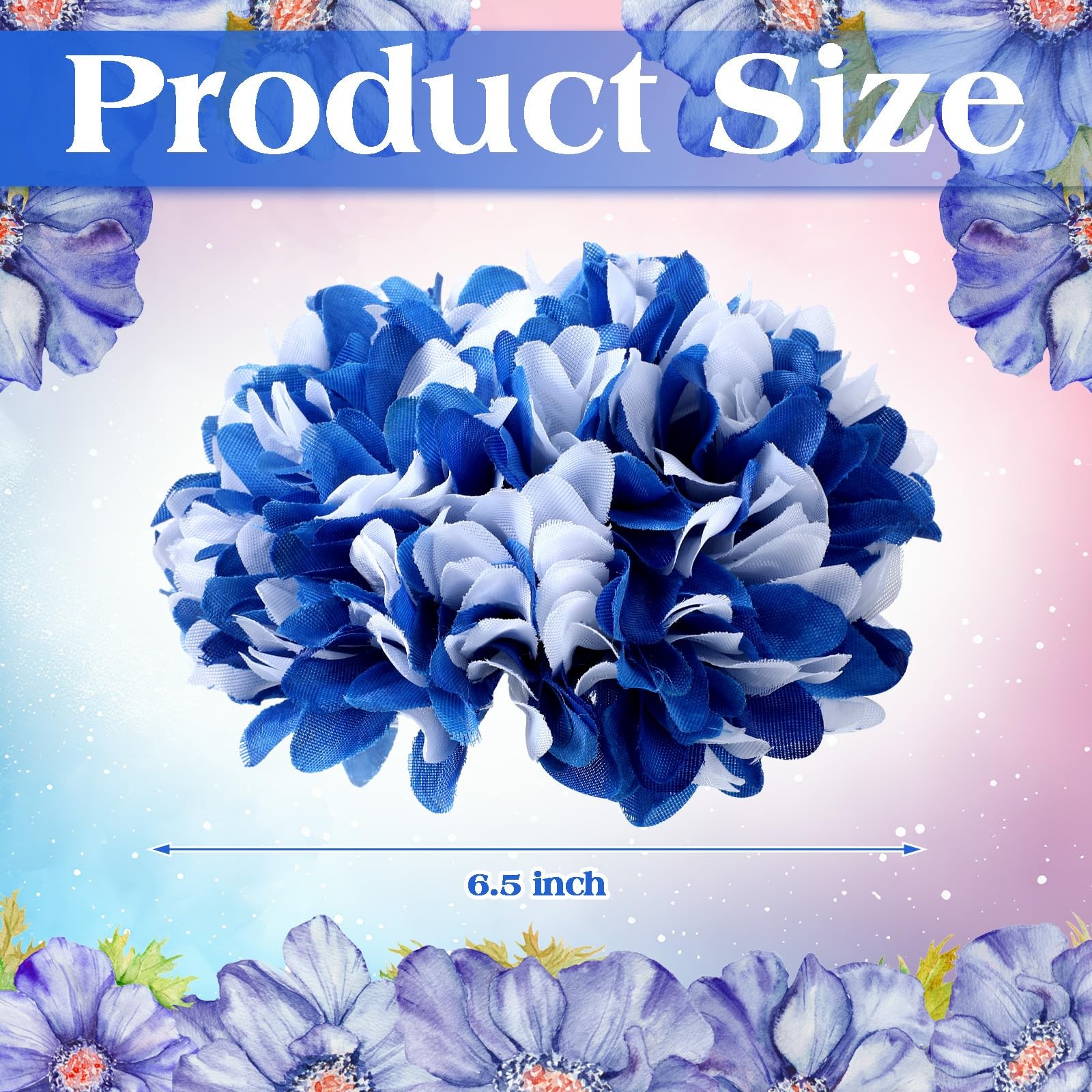 3 PCS Blue White Homecoming Mum Flowers 6.5 Inch Silk 21 Layers Supplies