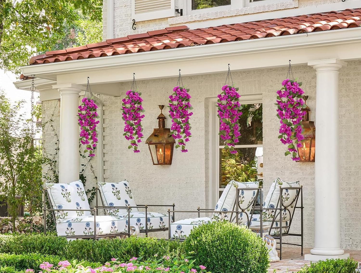 Realistic Purple Bougainvillea Hanging Vines – 2Pcs UV Resistant Decor