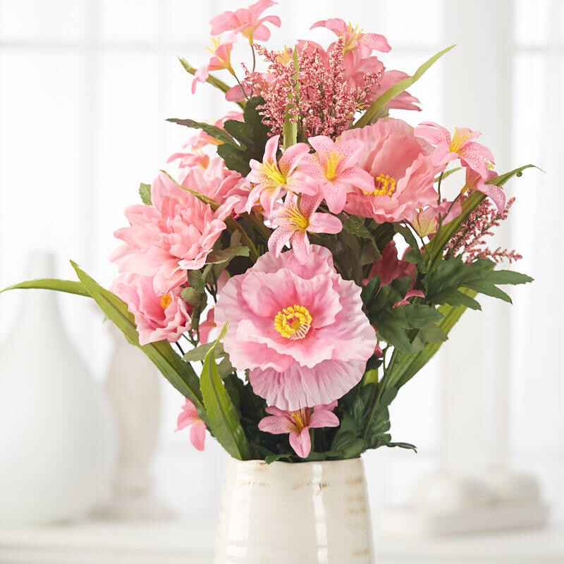 Factory Direct Craft Pink Artificial Poppy and Heather Bush