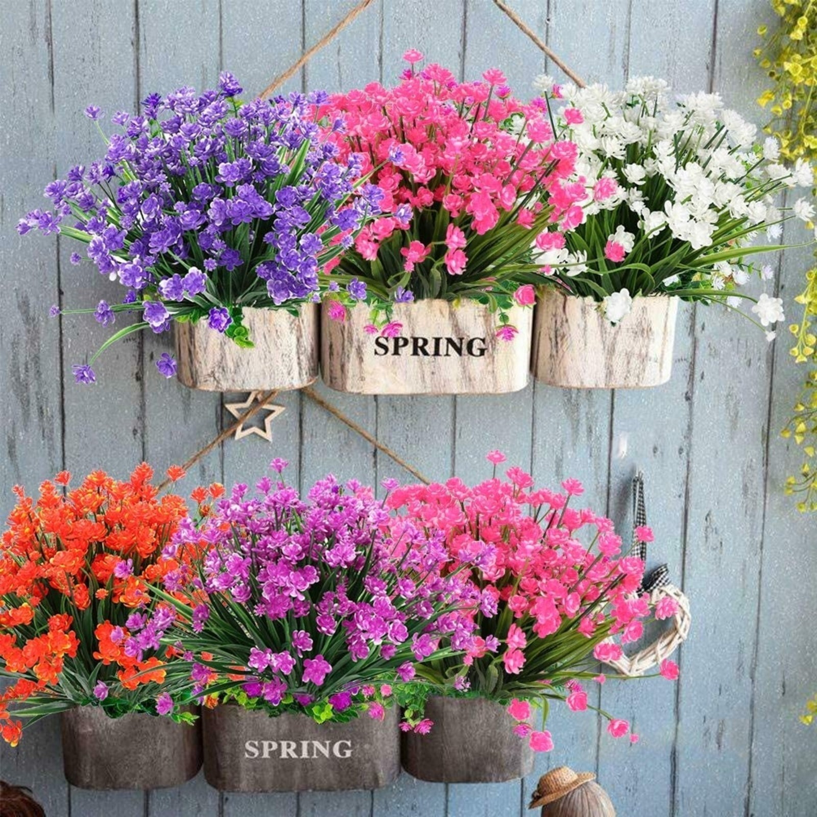 12 Bundles Outdoor Artificial Fake Flowers UV Resistant Shrubs Plants white
