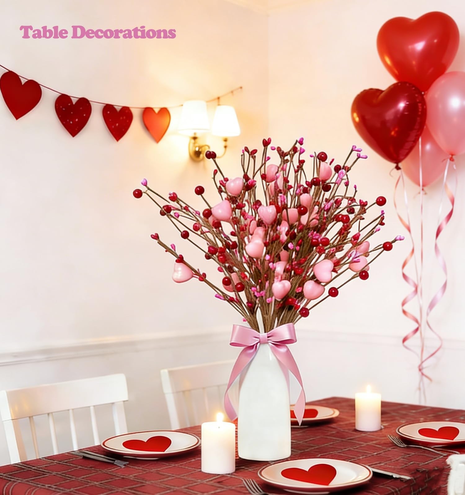 Mother’s Day Decoration Pink Heart Picks Floral Gifts for Mom Birthday Table …