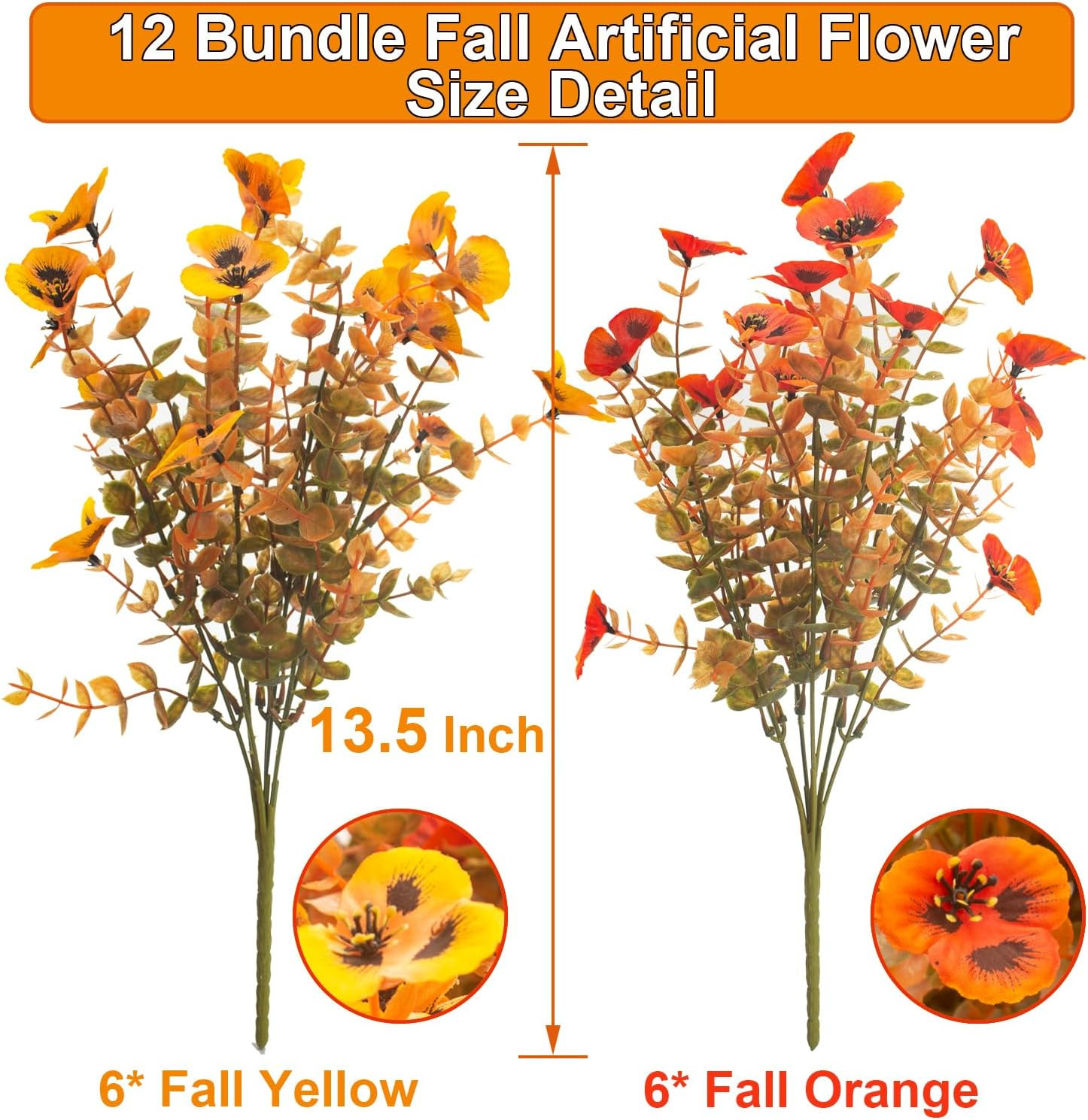 12 Bundles UV Resistant Faux Fall Flowers for Outdoor Decor & Weddings