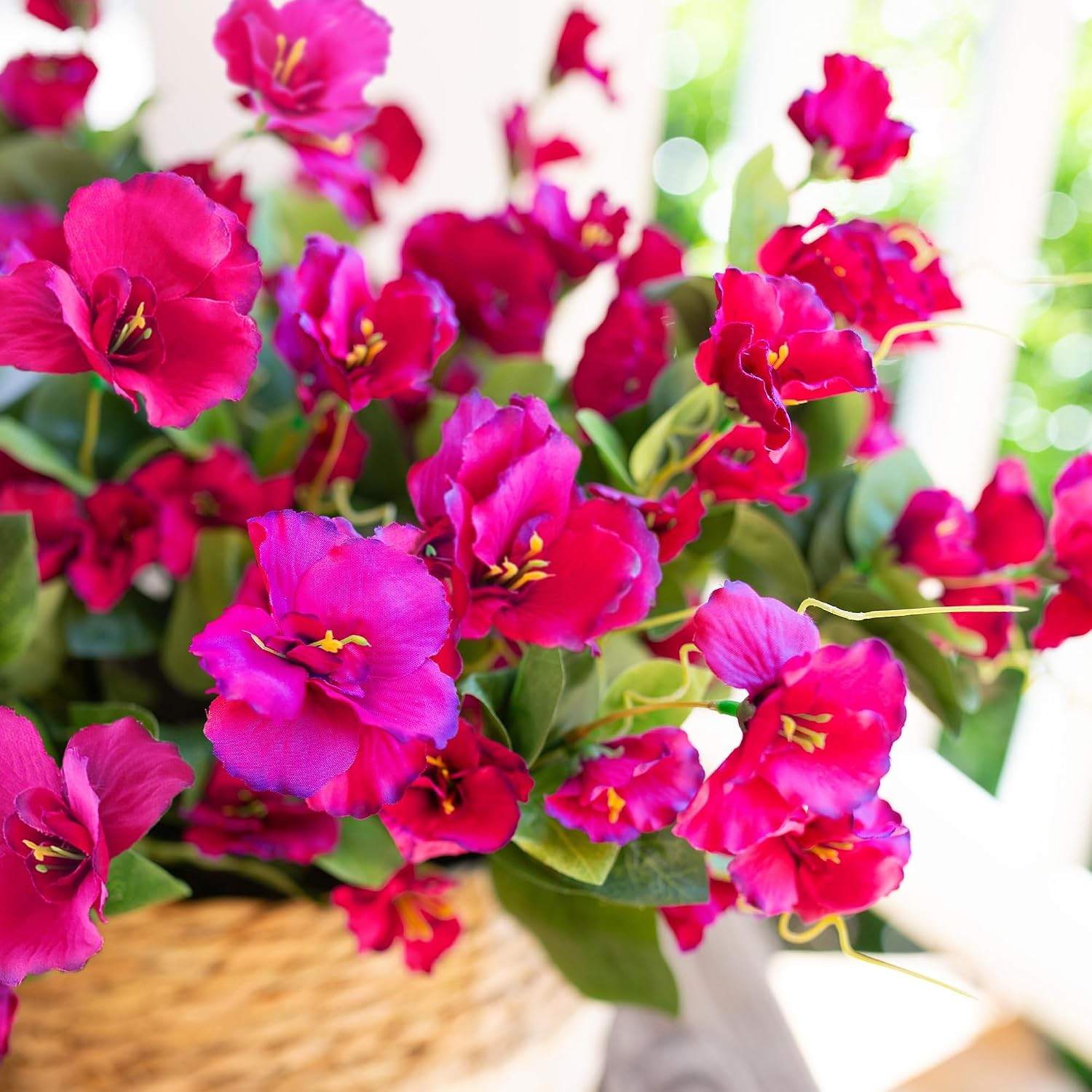 6 Bundles Faux Silk Hibiscus Flowers, UV Resistant Outdoor Fuchsia