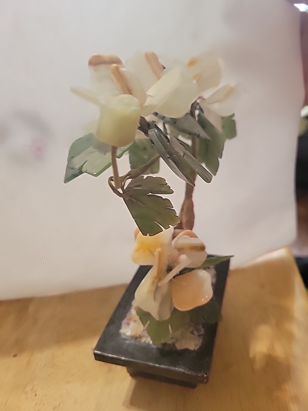 VTG MCM Bonsai Shell Flower Tabletop Tree Marble Agate Base Blossoms 9” Asian