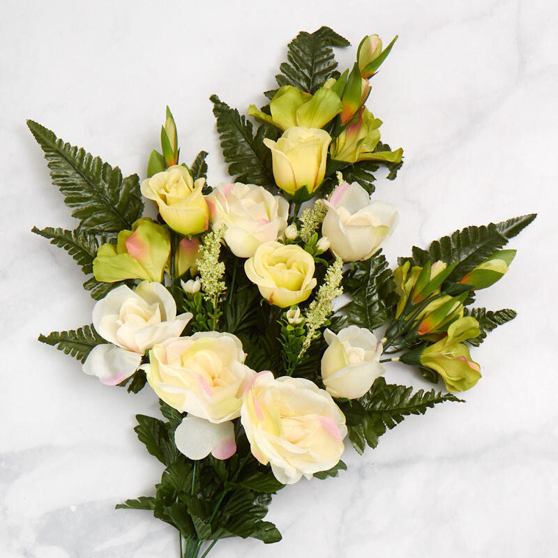 25″ Cream & Green Artificial Rose and Gladiolus Half Bush -Perfect for Memorials
