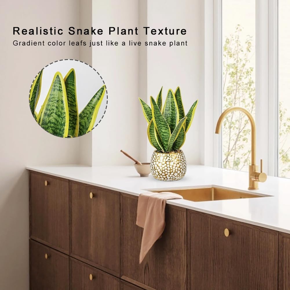 Artificial Snake Plant Potted Faux Sansevieria Trifasciata Plants, 13″ Tropic…