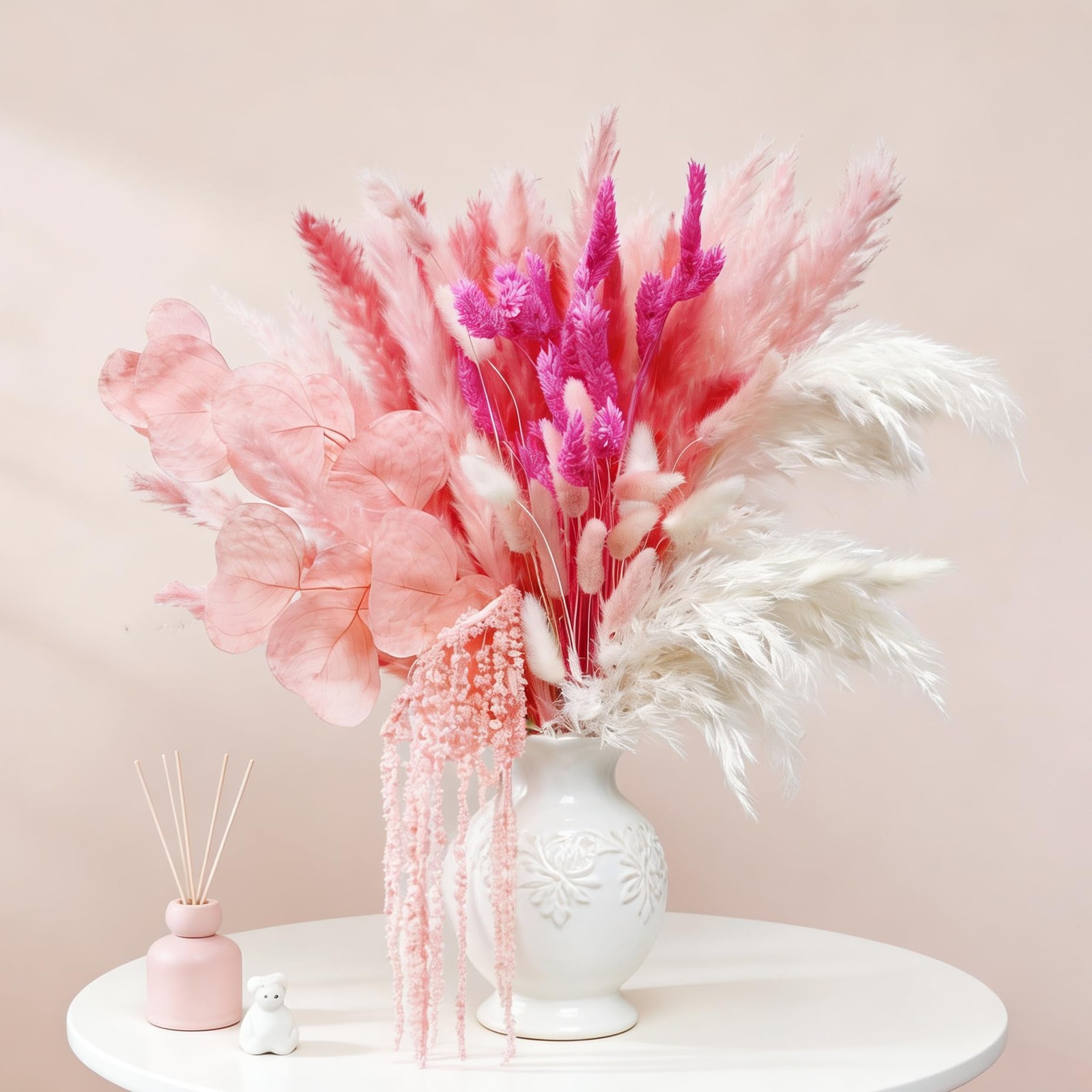 70 PCS Pink Dried Pampas Grass Bouquet Fluffy Plants Amaranthus Bunny Tails