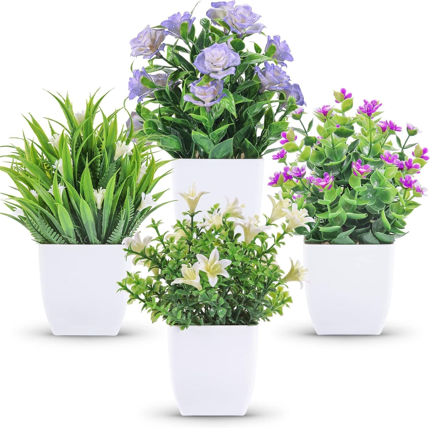 Realistic Spring Fake Plants – 4 Pack for Office and Home Decoration