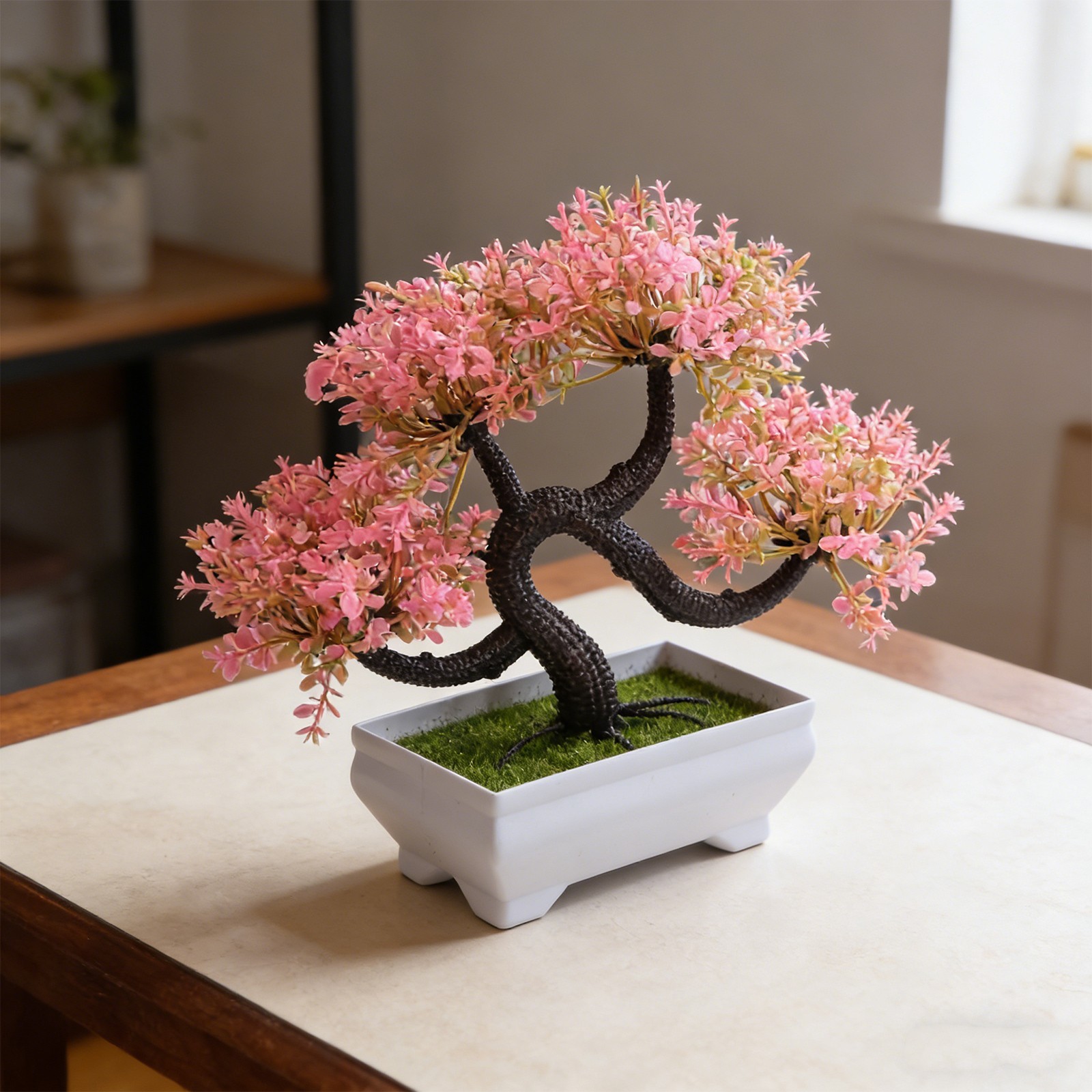 Plastic Artificial Bonsai Pine Plant for Office Living Room Decor 25x25x11cm