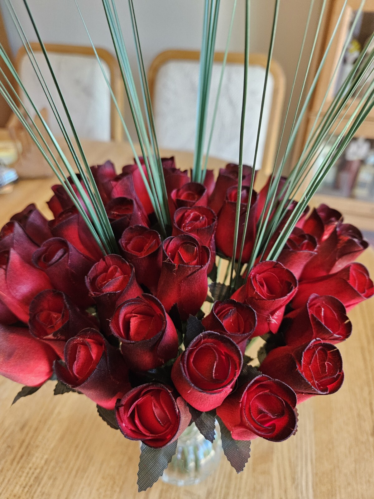 1 DOZEN – RED/BLACK – WOODEN ROSE BUDS 5 X 8 ARTIFICIAL FLOWERS – FREE SHIPPING