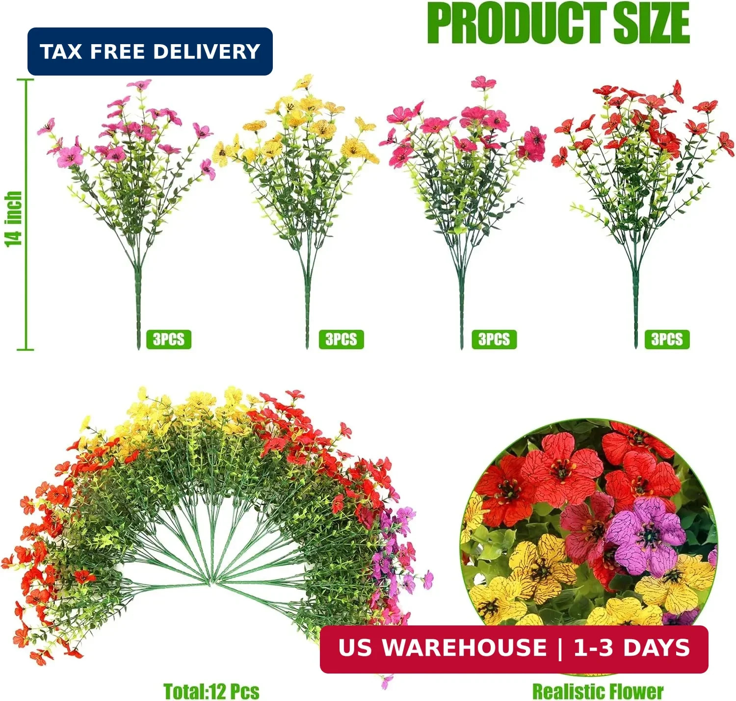 Sggvecsy Artificial Flowers for Outdoors 12 Bundles Realistic Faux Plants UV Res
