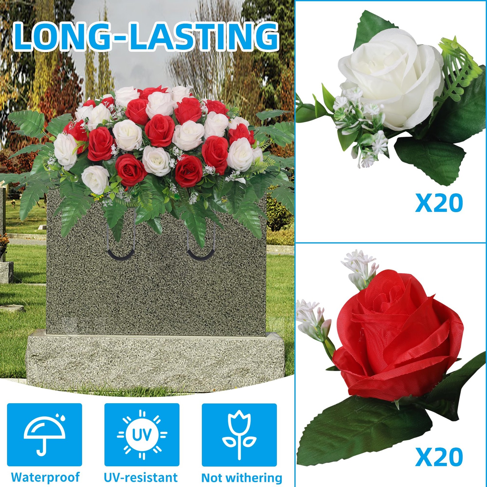 Cemetery Headstone Flower Saddle,Artificial Cemetery Flower Saddles for Grave…