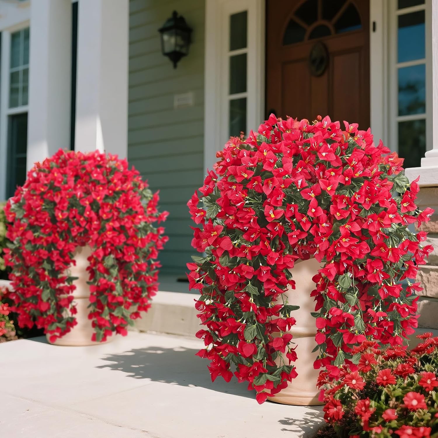 3 Pcs Artificial Bougainvillea Flowers for Outdoors, Red | Fake hanging plant…