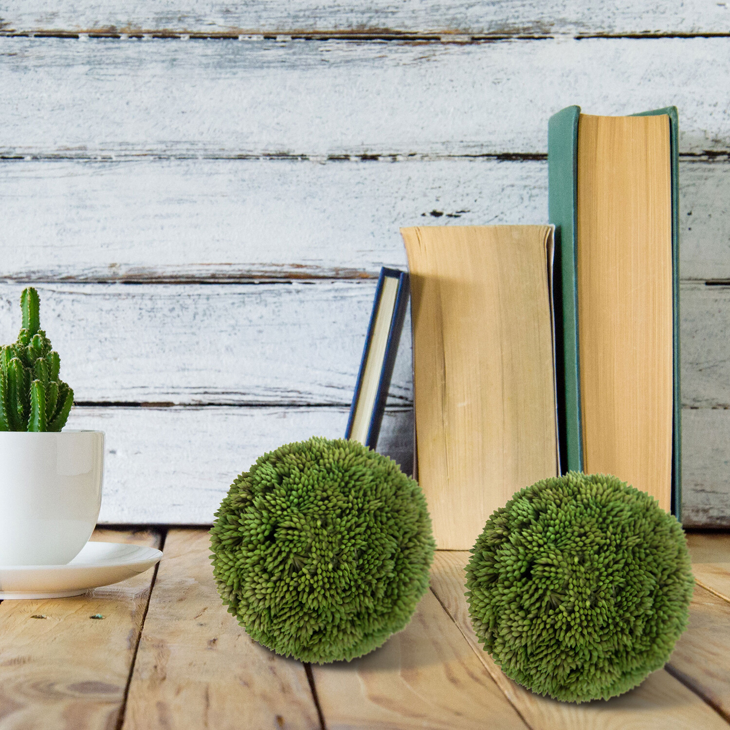 MyGift Set of 2 Lifelike 4 Inch Green Boxwood Ball Topiary Artificial Foliage