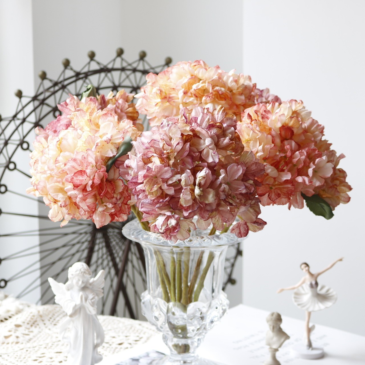 4Pcs French Retro Charcoal Embroidered Series Simulation Flower Home Decor Oil