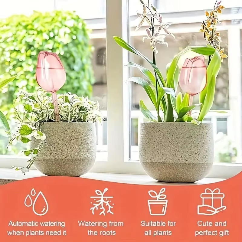 Pink Tulip Plant Watering Balls, Suitable for Indoor and Outdoor Plants, Automat