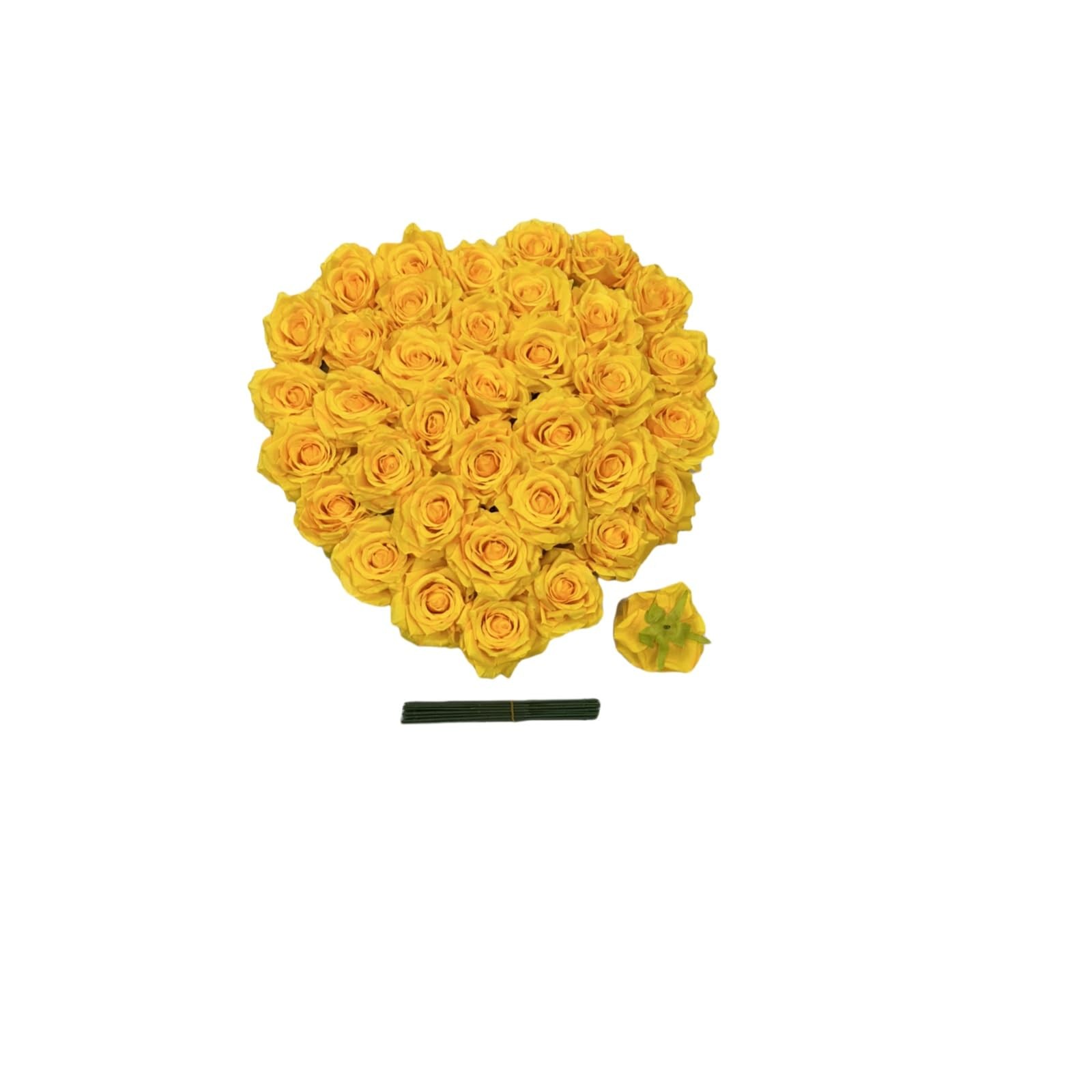 36 PCS Yellow Rose Heads Artificial Silk Flower Bulk 3.8 Inch for Crafts