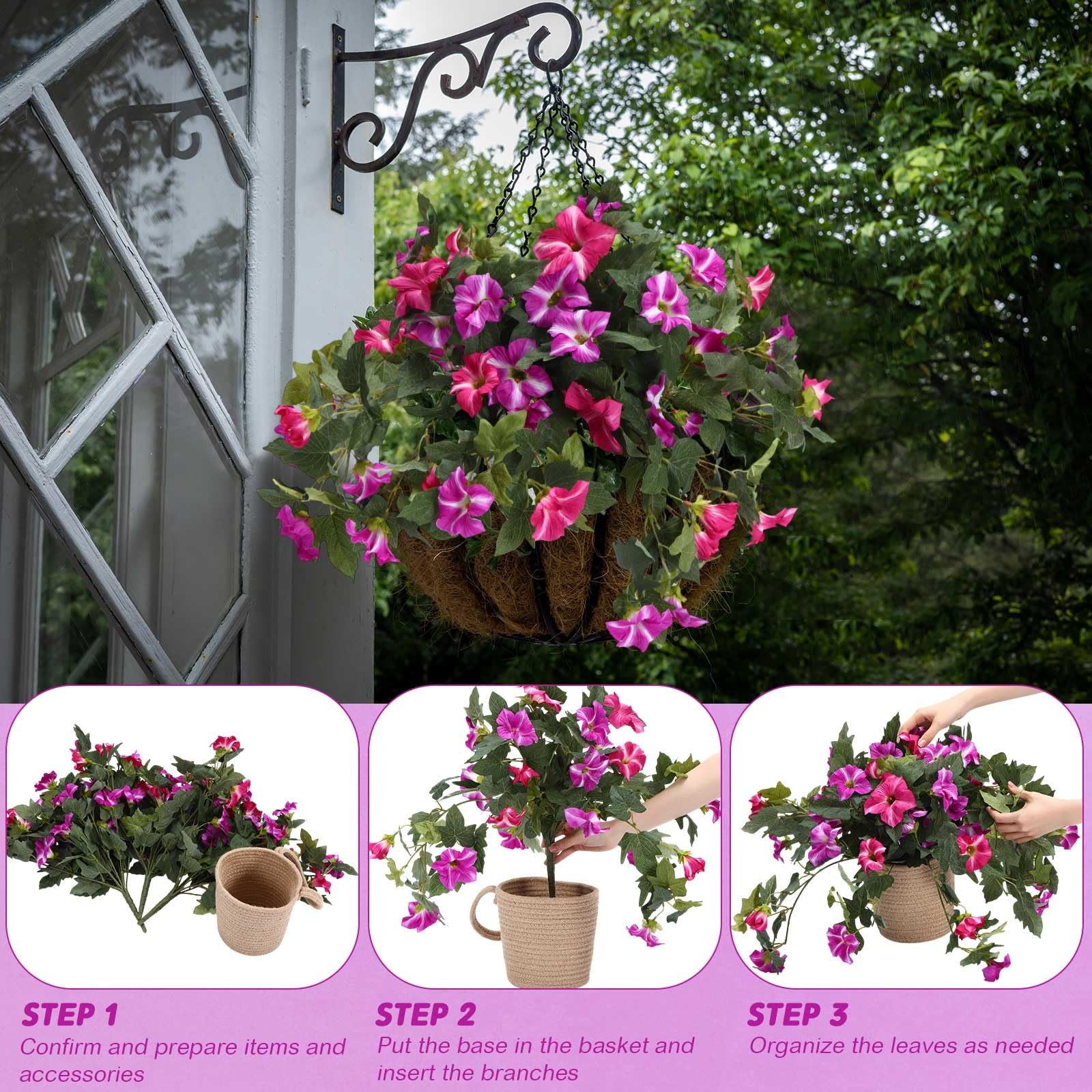 4 Pack Rose Red Artificial Morning Glory Artificial Fake Flowers Plants Rose …
