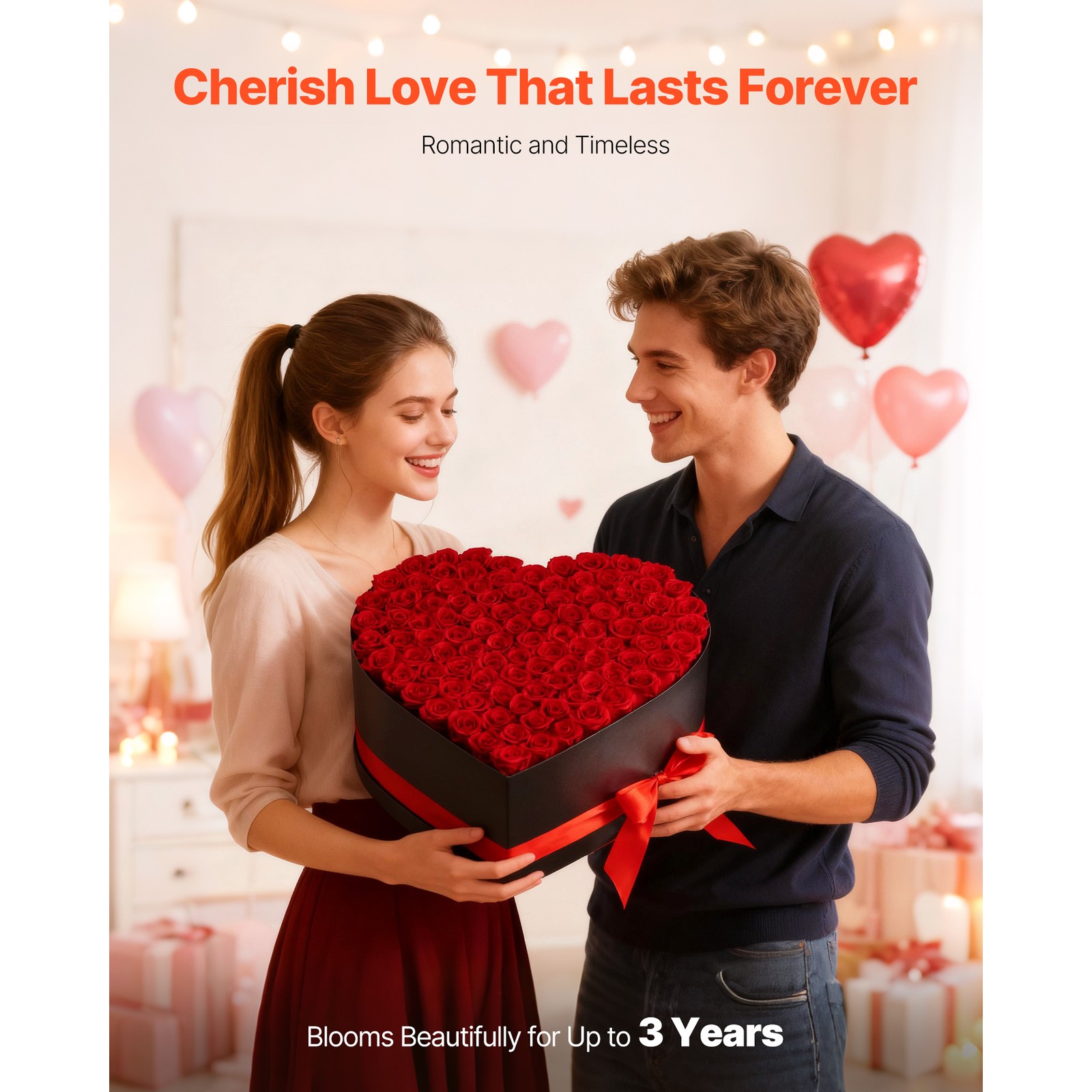 Uimoso Heart-Shaped Box with 100 Preserved Roses – Eternal Red Bouquet