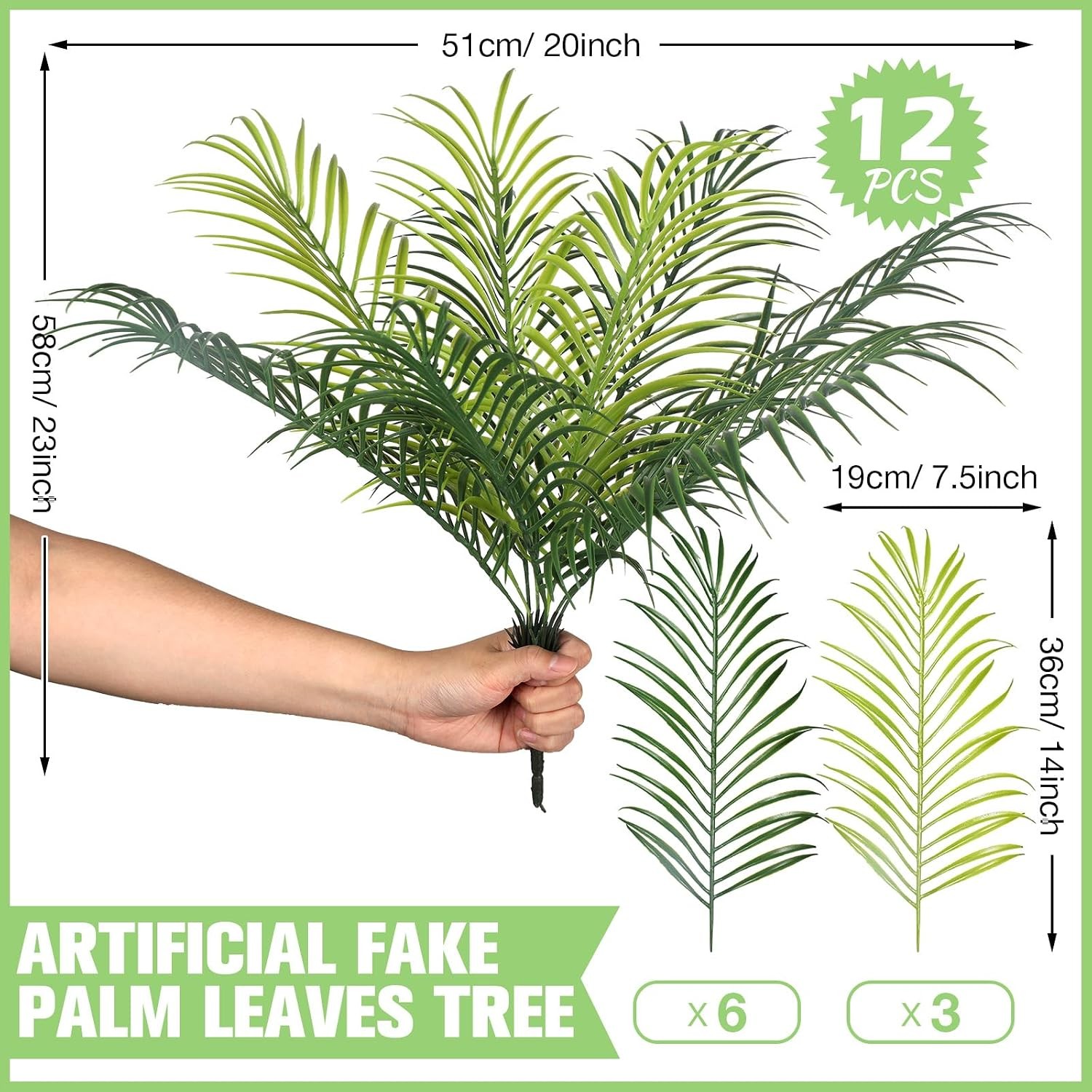 Artificial Palm Plants Leaves Fake Palm Tree Leaves Decor Greenery Faux Tropical