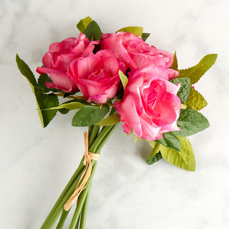 Poly Silk Open Hot Pink Rose Bundle