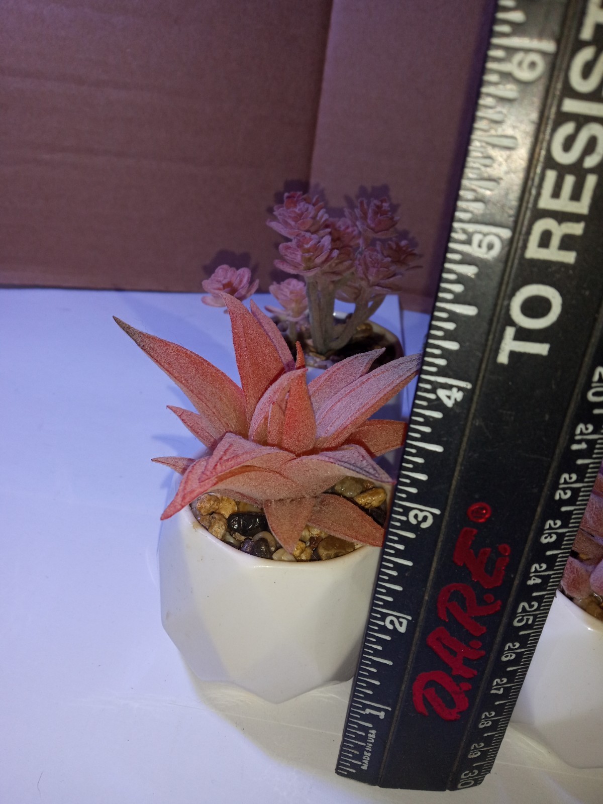 Faux Mini Pink Succulents In Ceramic Pots Set Of 4 Office, Home Decor