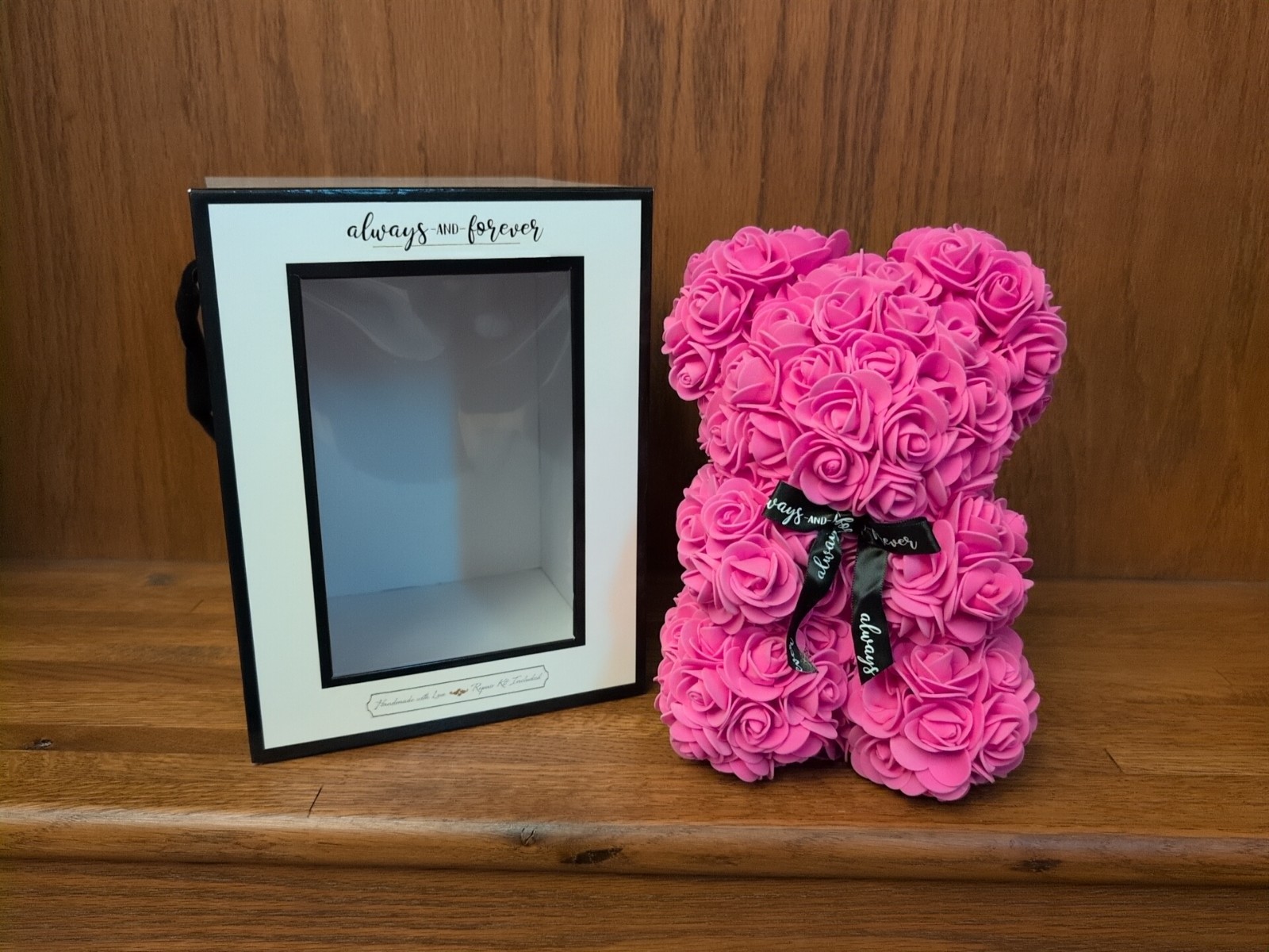 Always and Forever Pink Flower Bear With Box Artificial Rose Flowers