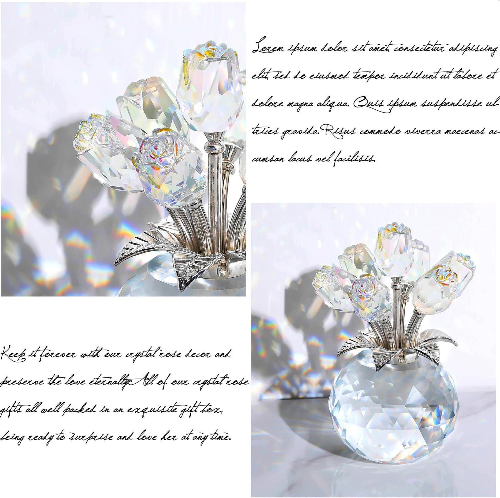 Ornalrist Crystal AB-Color Rose Bouquet Flower with Vase Figurine Decor, Rose…