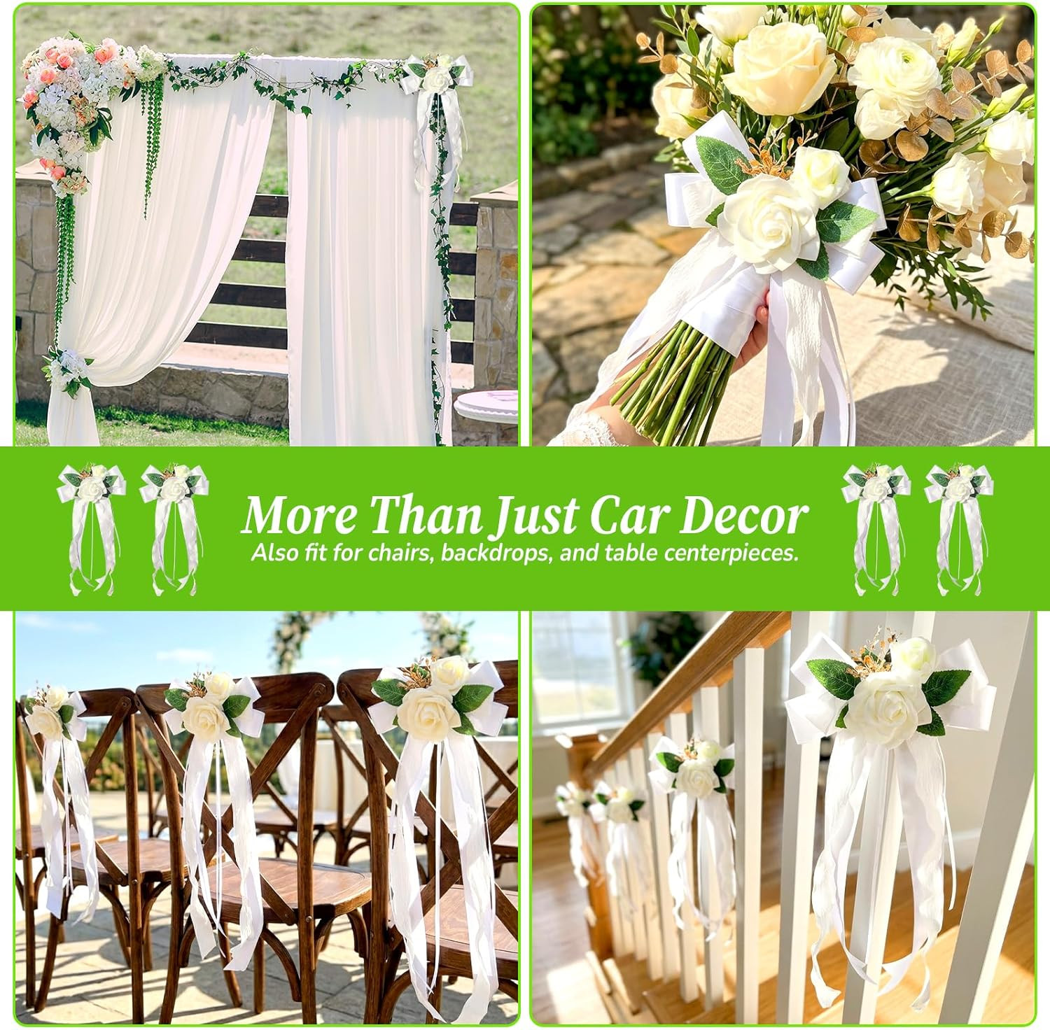 4PCS Wedding Car Door Handle Decorative Flowers, White Artificial Cars Bouquet F