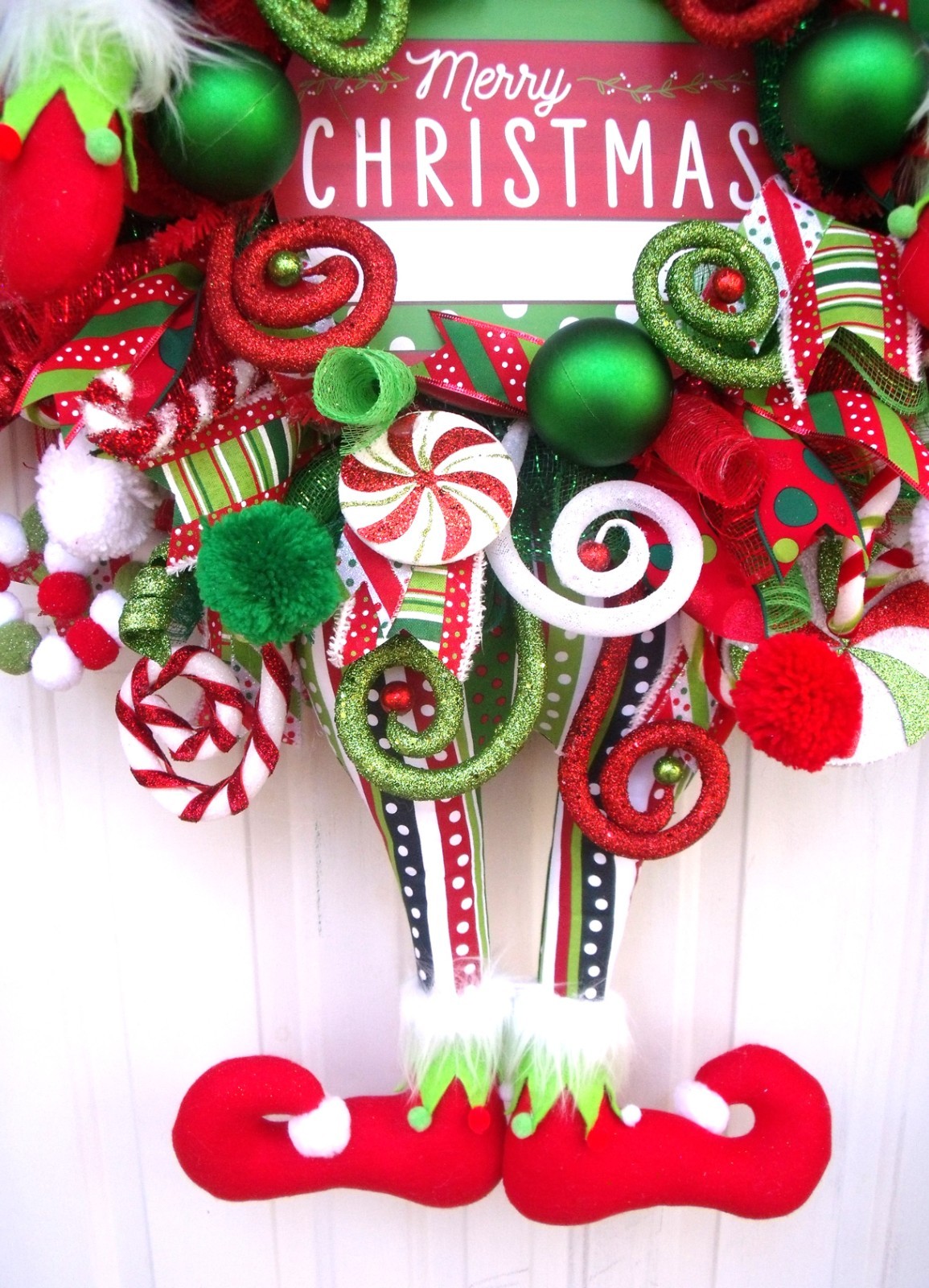Handmade Elf Christmas Wreath, Whimsical Holiday Door Decor, XLarge Elf Wreath
