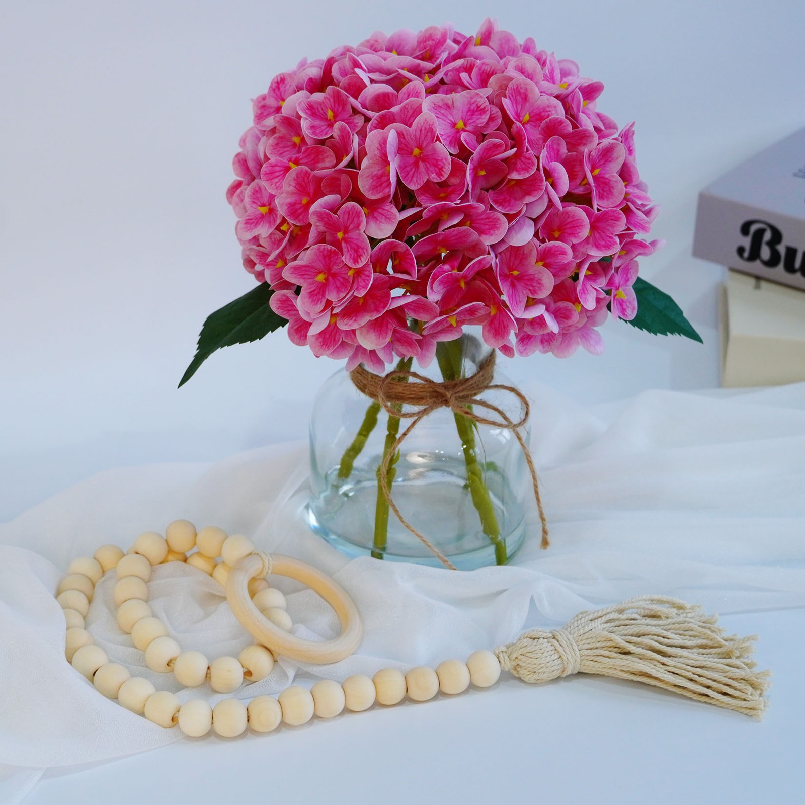 Hydrangea Artificial Flowers in Vase with Faux Water, Real Touch Fake Flowers