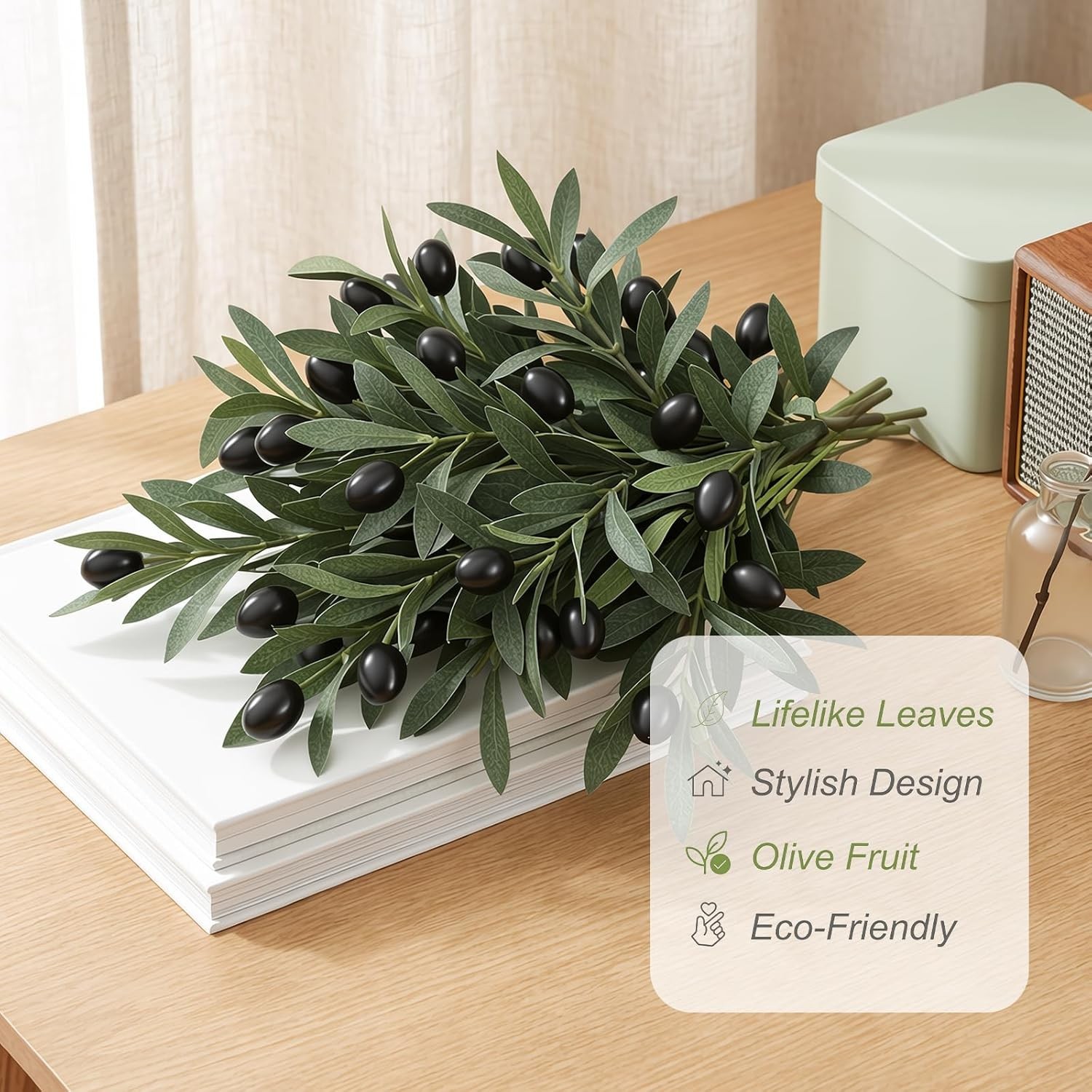 5 Pcs 17 Inch Artificial Olive Branches with Lifelike Olives Fake Greenery Ol…