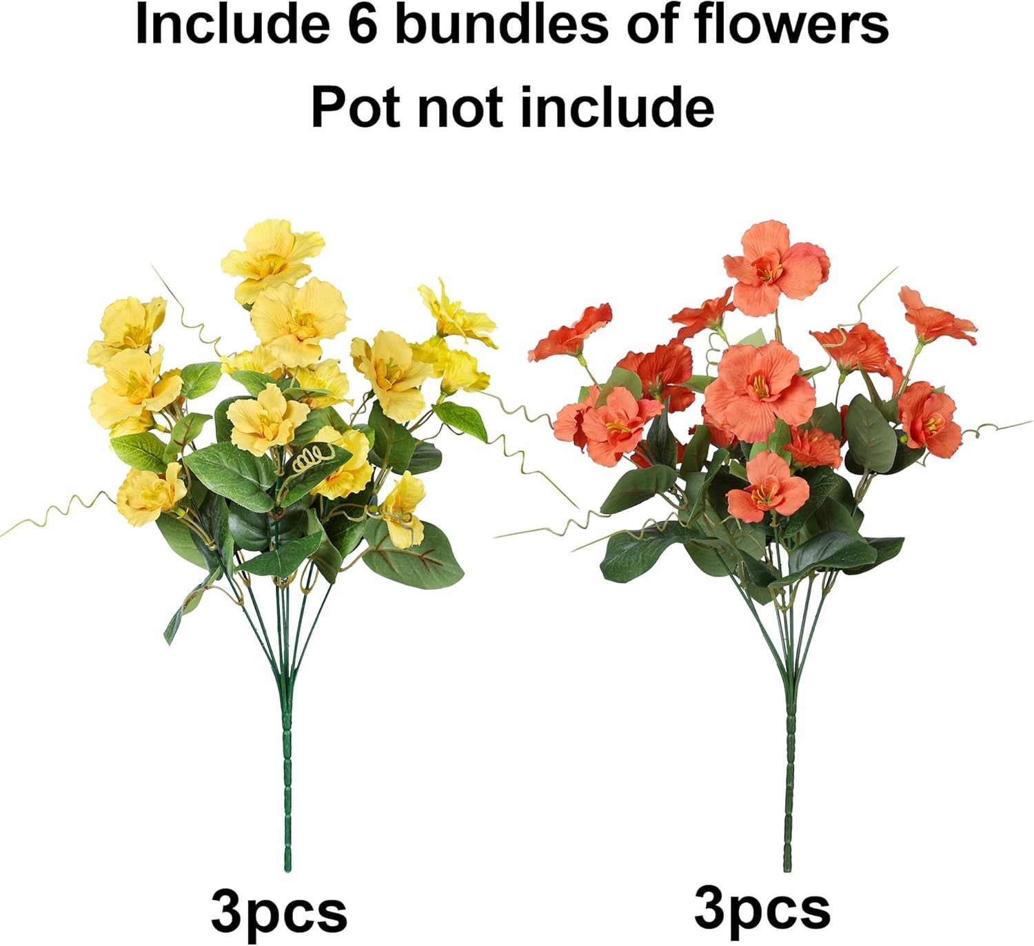 Fake Hibiscus Artificial Flowers, Outdoor, 6 Bundles, UV Resistant