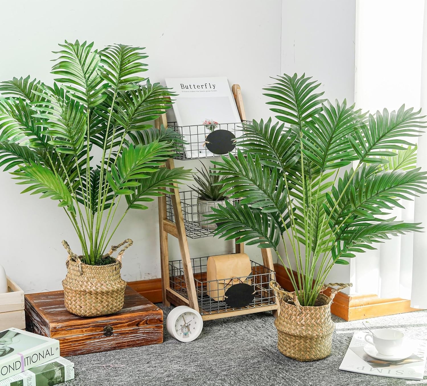 2Pcs Fake Palm Tree 28Inch Large Fake Potted Faux Areca Palm Plant with Hand-…