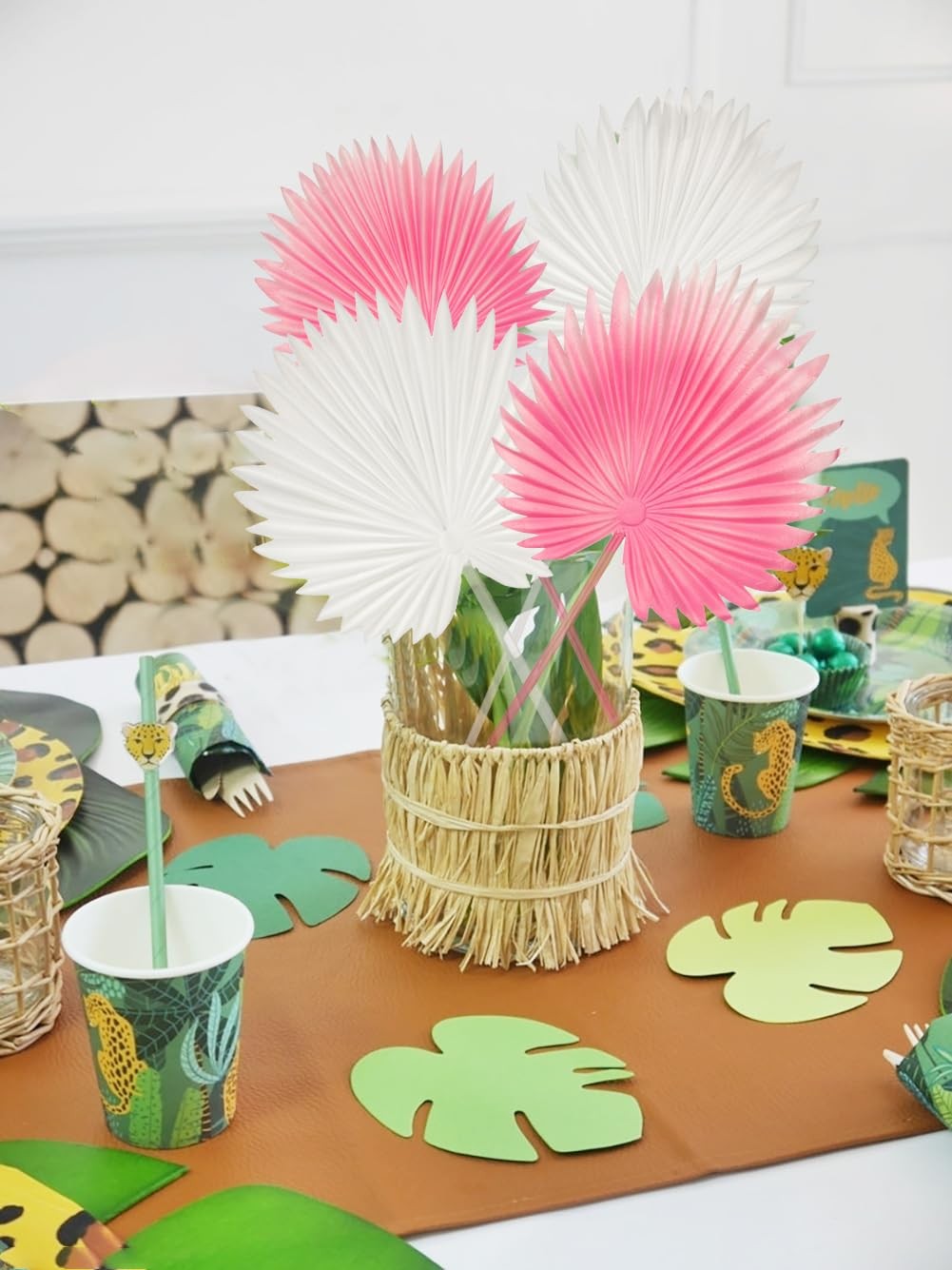 6 PCS PU Foam White Artificial Palm Leaves Faux Tropical Fronds Wedding
