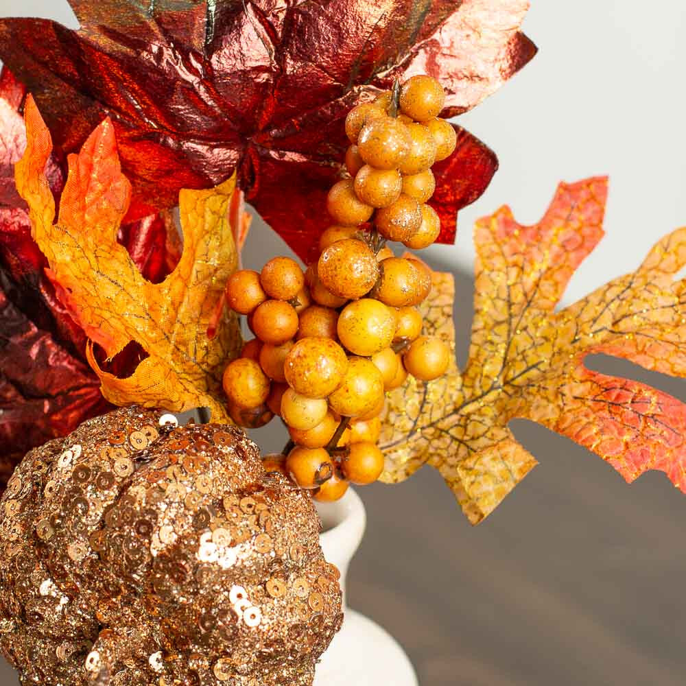 Set of 4 Glitzy Artificial Fall Pumpkin and Maple Leaf 12″ Floral Sprays