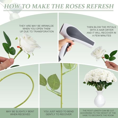 pcs Roses Artificial Flower in Bulk, Realistic Velvet Silk Faux Roses 72 White