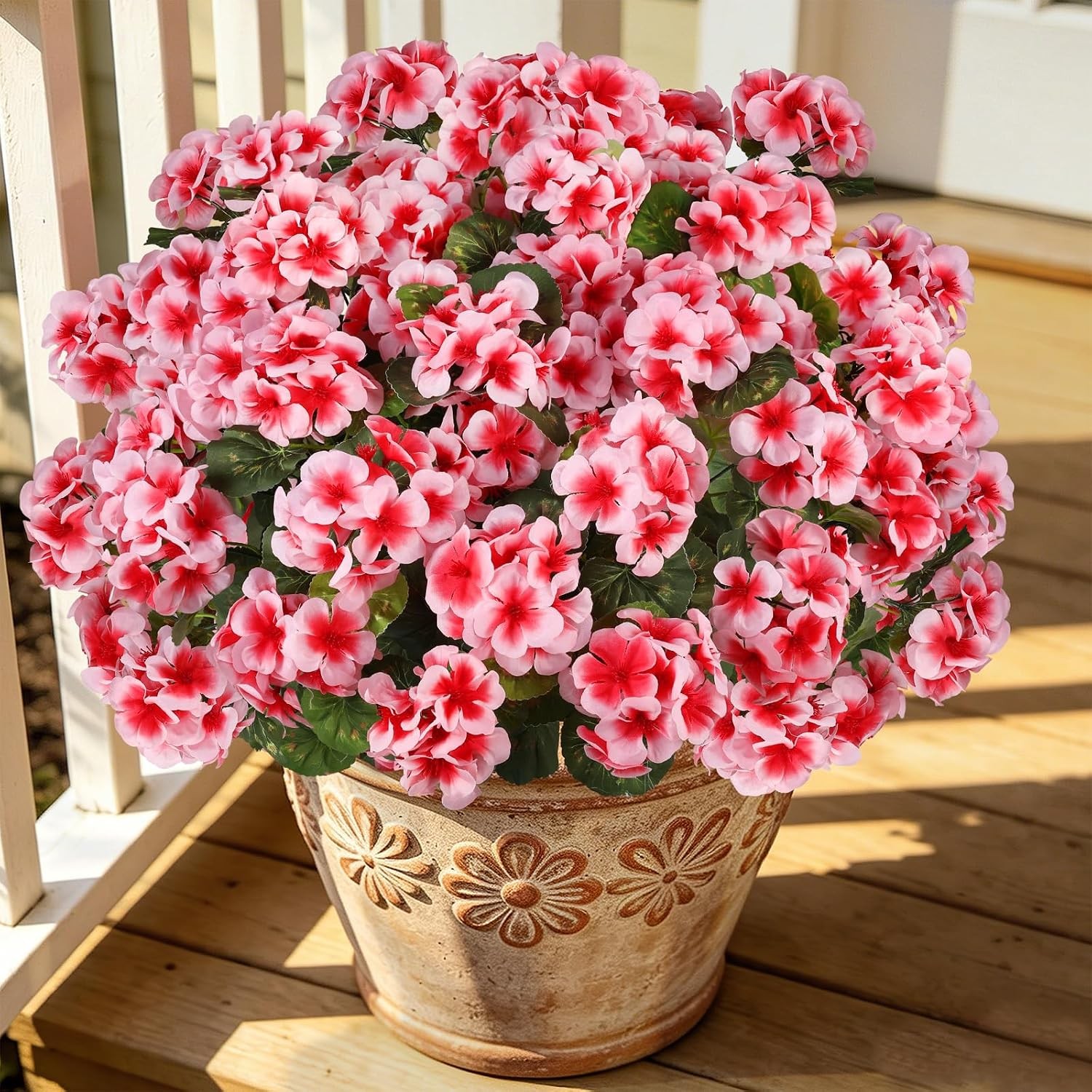 6 Bundles Red Geraniums Silk, Artificial Outdoor Planter Decor