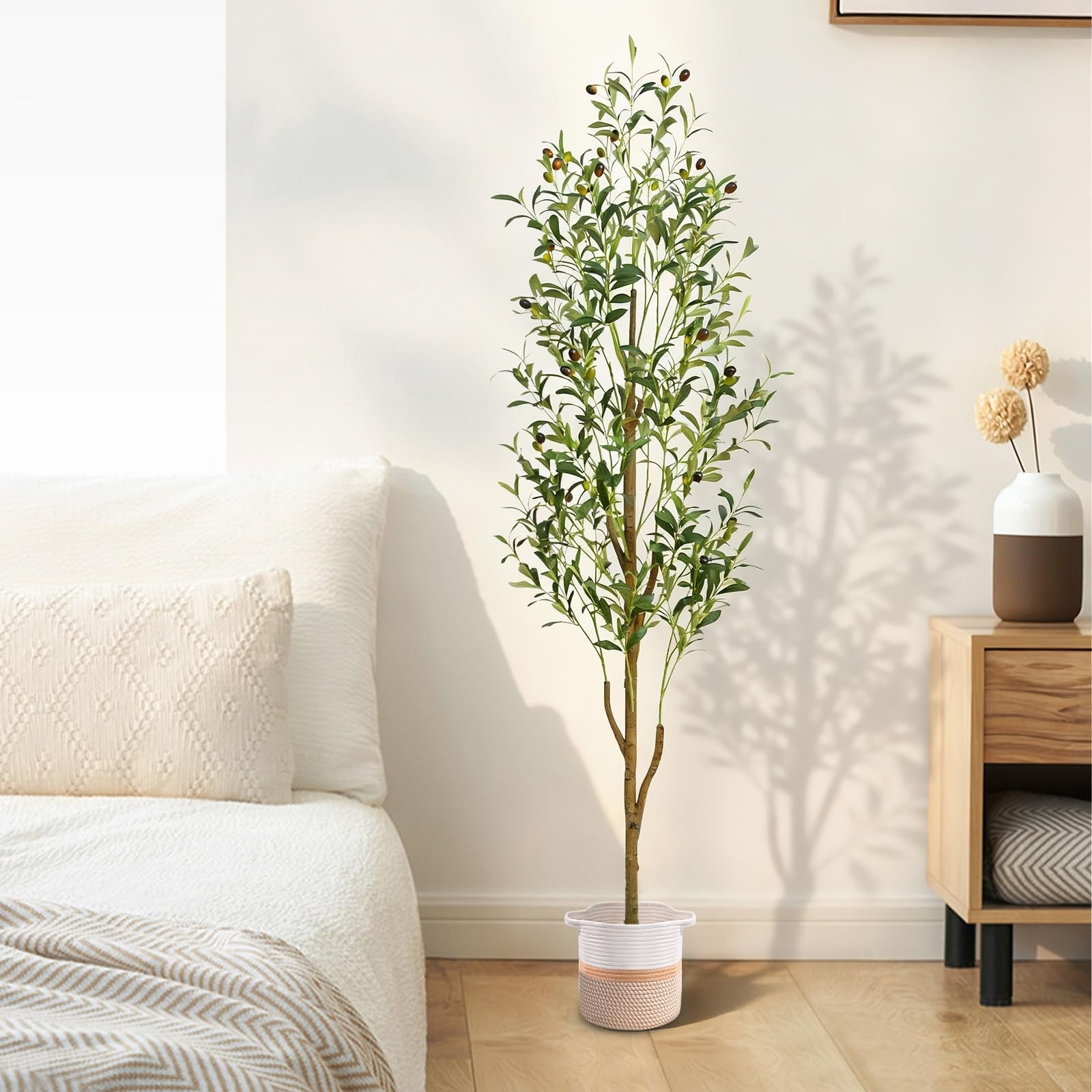 Artificial Olive Tree, 6FT Tall Faux Olive Trees with Planter & Basket, Artif…