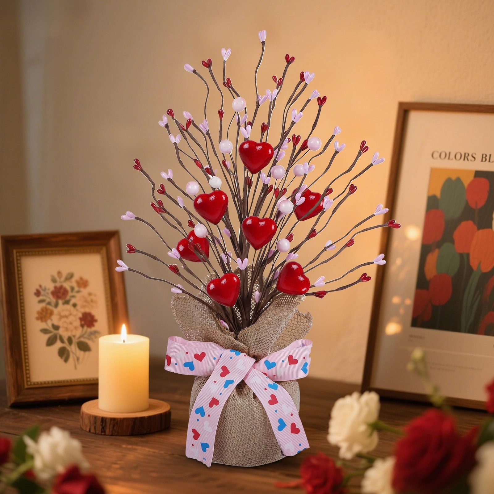 DR.DUDU 2 Pack 14 Inch Valentine Tree with Pink & 14 inches, Green, Pink, Red