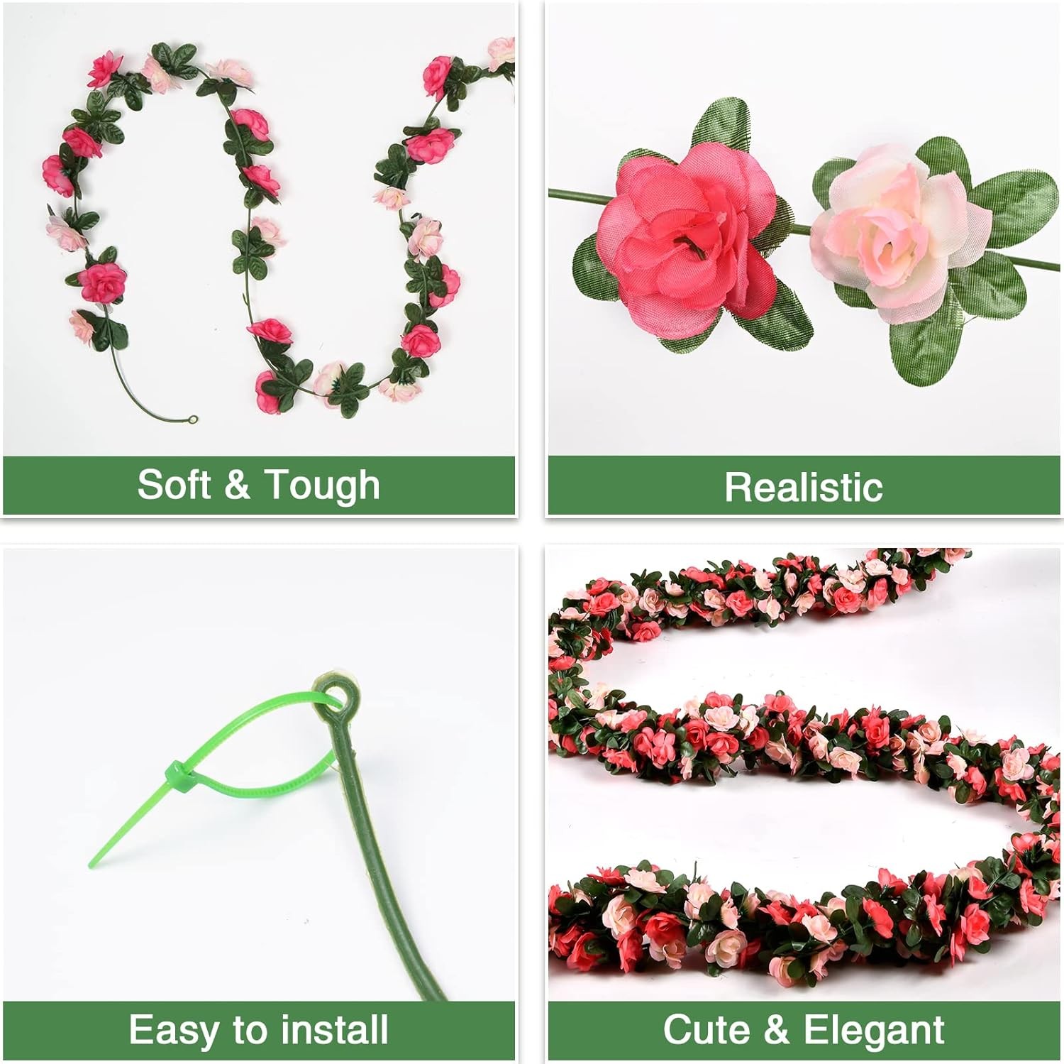 5 Pcs 41Ft Flower Garland Artificial Rose Vines with 5 Pcs 34.5Ft