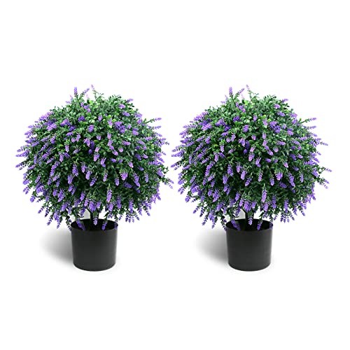 Set of 2 Artificial Purple Lavender Trees 21.6in UV