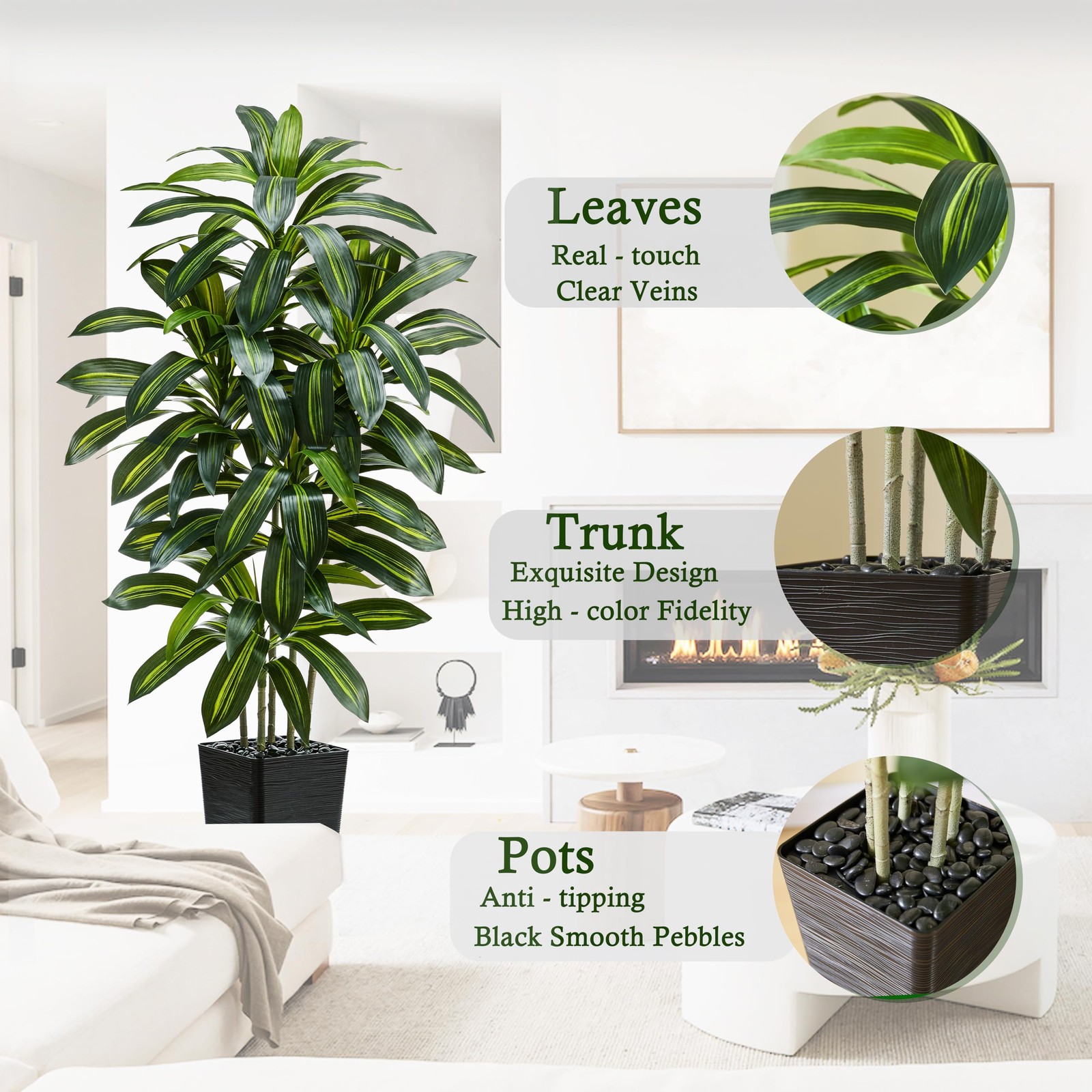 Artificial Dracaena Tree：5FT Faux Silk Tropical Yucca Floor Trees Realistic F…